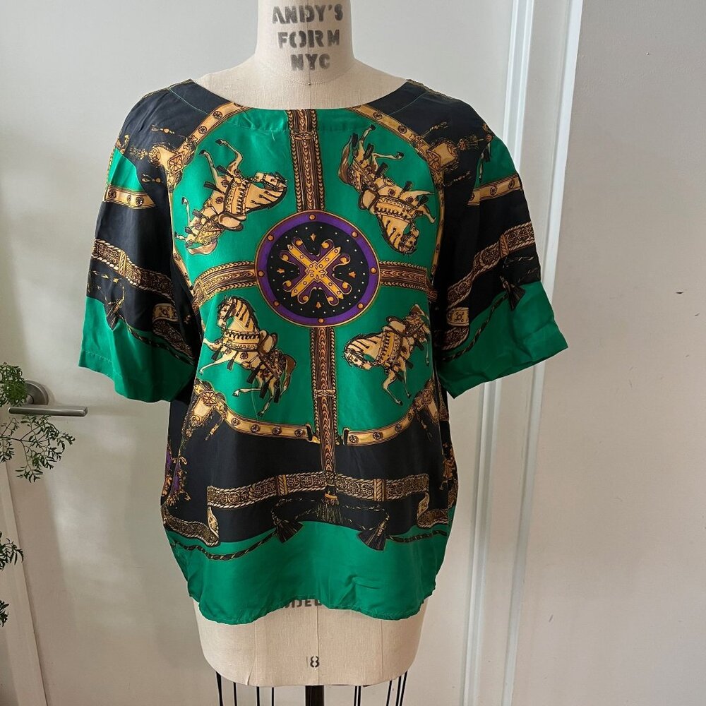 Vintage 80's STUNT‎ COLLECTION Equestrian Silk Top Size Medium